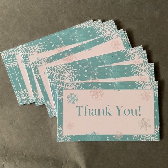 Winter Snowflake Thank You Cards 20 Pk 3.5x2” - Picture 2 of 6